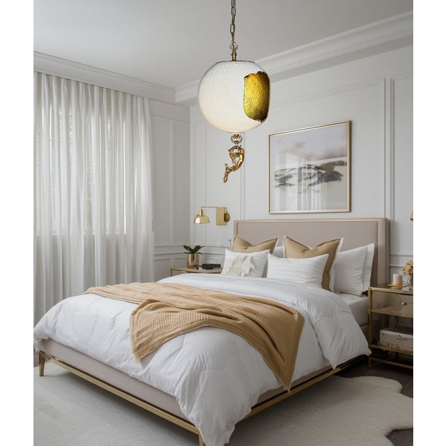 White Antique Abstract Egg Shaped Shade With Sculptural Dragon Goddess Finial Pendant Light For Sale - Image 8 of 18