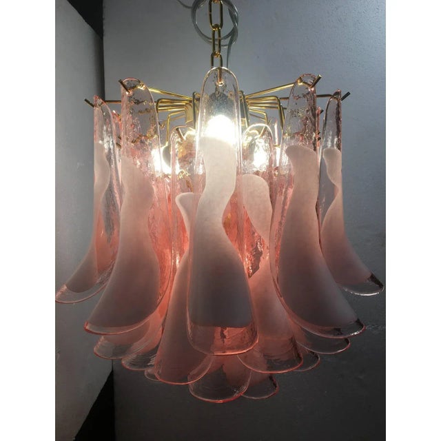 Italian Murano Glass Sella Pink with Gold Metal Frame Chandelier For Sale - Image 9 of 13