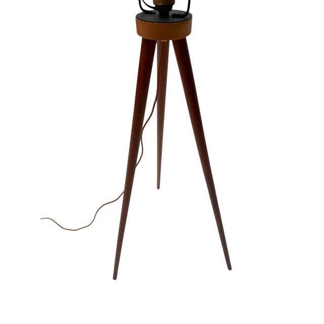 1960s Mid-Century Modern Teak Tripod Floor Lamp with Reupholstered Shade, 1960s For Sale - Image 5 of 12