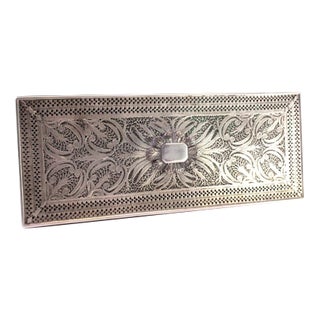 Filigree Silver Box with Applications and Monogram Plaque Lid and Round Feet For Sale