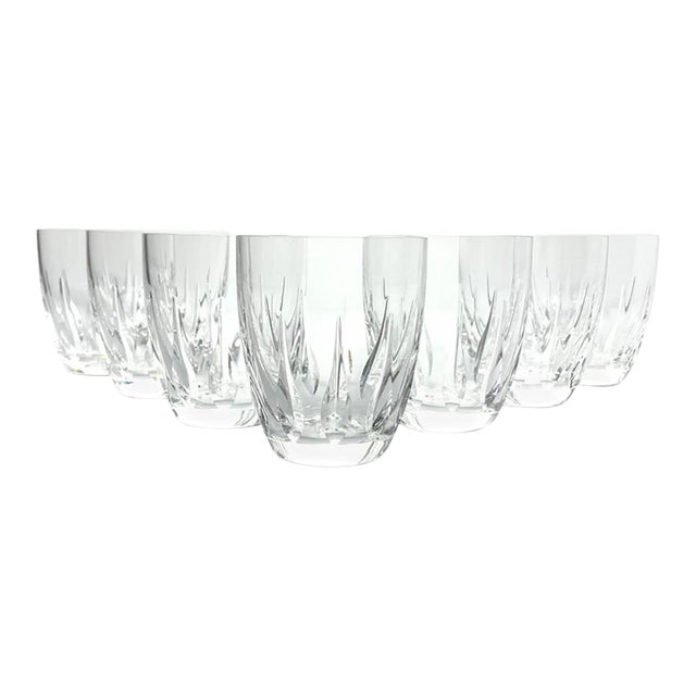 1960s Vintage 7 Crystal Cocktail Old Fashioned Tumbler Glasses, Flame Cut For Sale