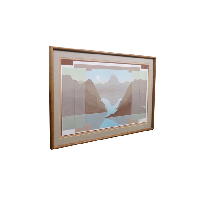 Abstract Southwestern Mountain Lake Horizon Sunset Landscape Serigraph 44" For Sale - Image 3 of 13