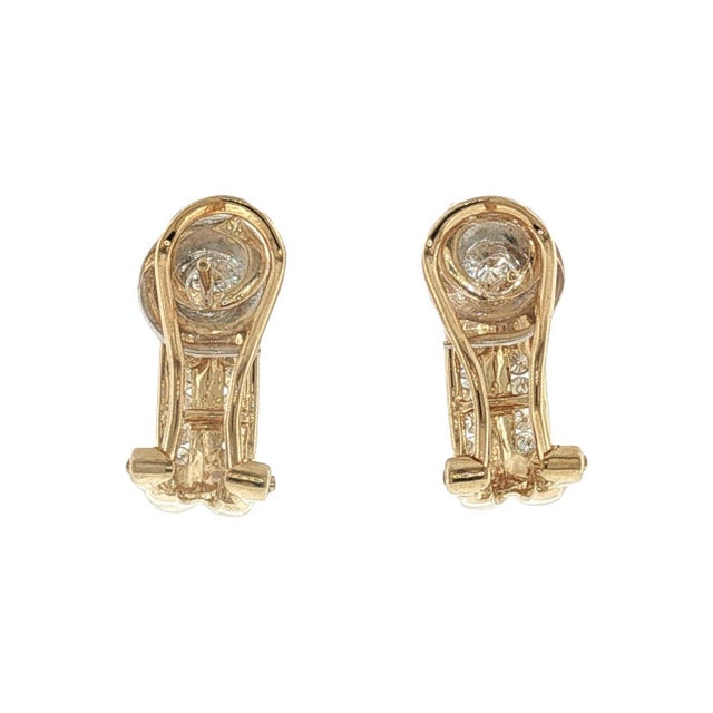 Modern Late 20th-Century 14k Yellow Gold Diamond J-Hoop Pierced Earrings, Pair For Sale - Image 3 of 4