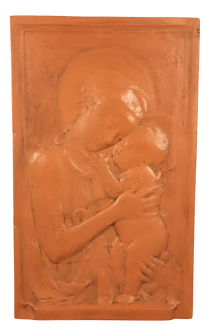 Large Madonna with Child Sacred Relief Icon in Terracotta, 1960s