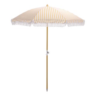 Bella 6.5 Ft Beach Fringed Umbrella, Yellow Bistro Stripe For Sale