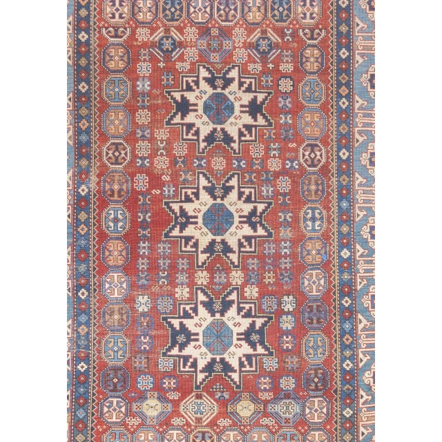 Abstract Antique Caucasian Lezgi Rug 4'2" X 6’4" For Sale - Image 3 of 12