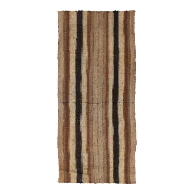 Brown Striped Vintage Kilim Rug - 2`10″ X 6`7″ Ft. For Sale