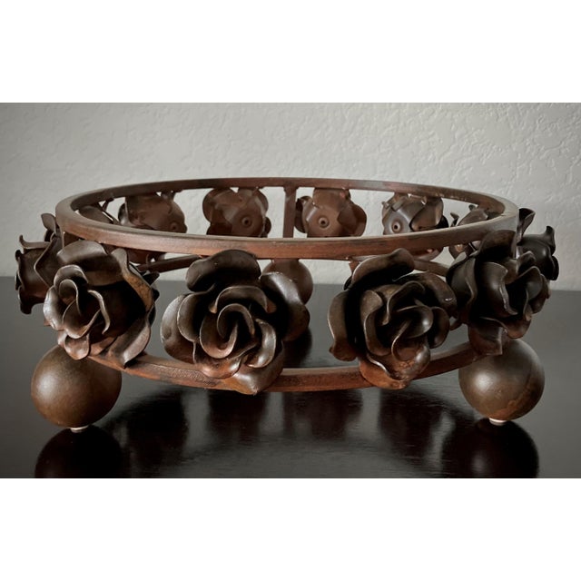 Metal Late 20th-Century Hand-Forged Iron Rose & Travertine Circular Dessert Stand in the Manner of Jan Barboglio For Sale - Image 7 of 18