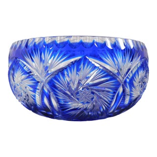 1970s Large Blue Cut to Clear Serving or Decorative Bowl # 26511 For Sale