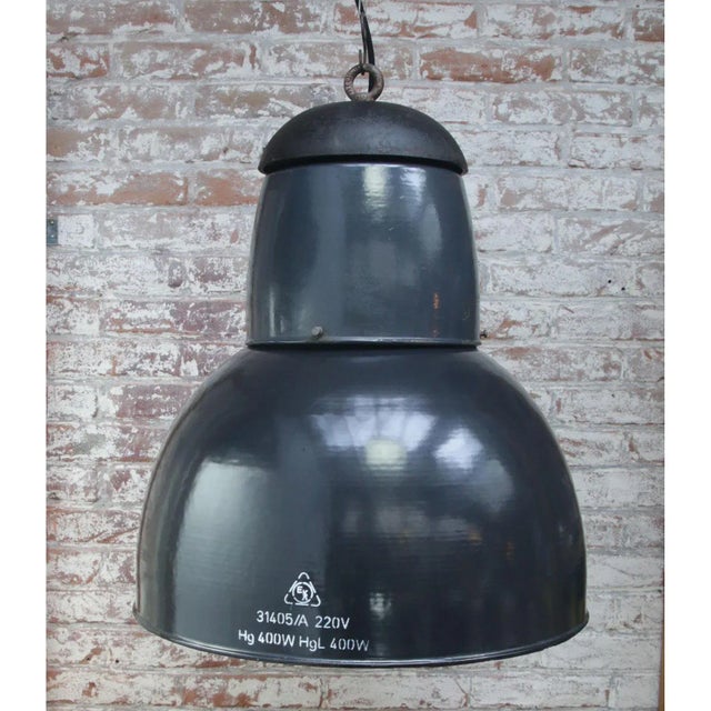 1950s Large Vintage Industrial Dark Blue Enamel Pendant Light For Sale - Image 5 of 6