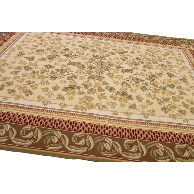 1990s Vintage Portuguese Arraiolos Needlepoint Allover Designed Beige Wool Rug For Sale - Image 5 of 10