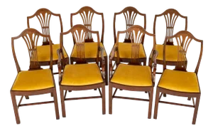 Hepplewhite 6 Dining Chairs and 2 Armchairs in Mahogany, 1890s, Set of 8