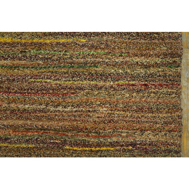 1920s Multi Brown Stripe Antique American Shaker Rug 3' X 23'3" Knotted Pile Wool Carpet For Sale - Image 11 of 17