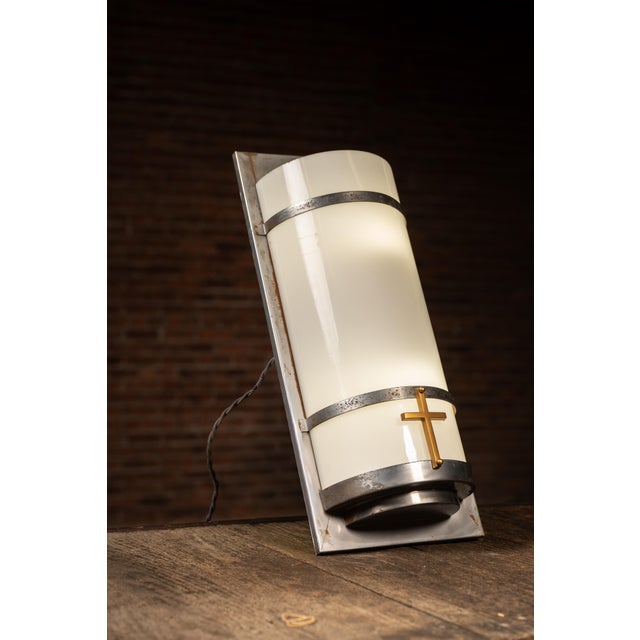 Art Deco Vintage Art Deco Church Wall Sconce With Milk Glass Panels For Sale - Image 3 of 9