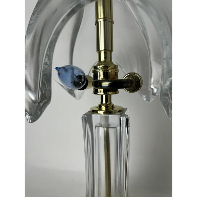 1970s 1970's Cofrac Art Verrier Style Leaded Crystal Glass and Brass Table Lamp For Sale - Image 5 of 11