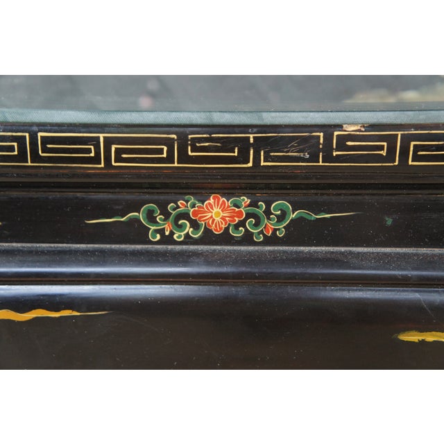 Black Vintage Chinese Black Lacquer Figural Soapstone Folding Coffee Table Chinoiserie For Sale - Image 8 of 13