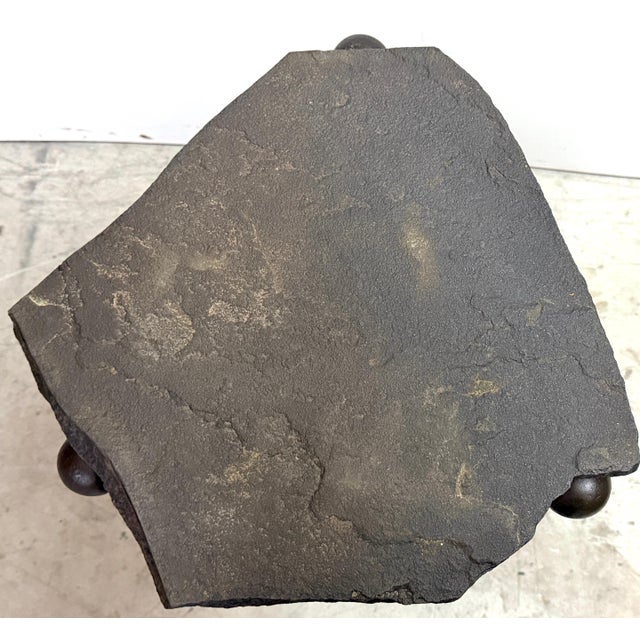 Modern Wrought Iron & Slate Two-Tier Side Table, in the Style of Albert Paley For Sale - Image 10 of 14