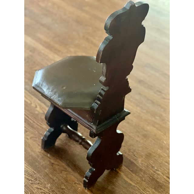 Brown Mid 20th Century Spanish Renaissance Revival Carved Walnut Sgabello Hall Chair With Leather Seat For Sale - Image 8 of 11