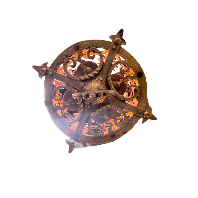 1920s Spanish Revival Foyer or Hallway Light With Original Gold Brass Finish #2615 For Sale - Image 9 of 18