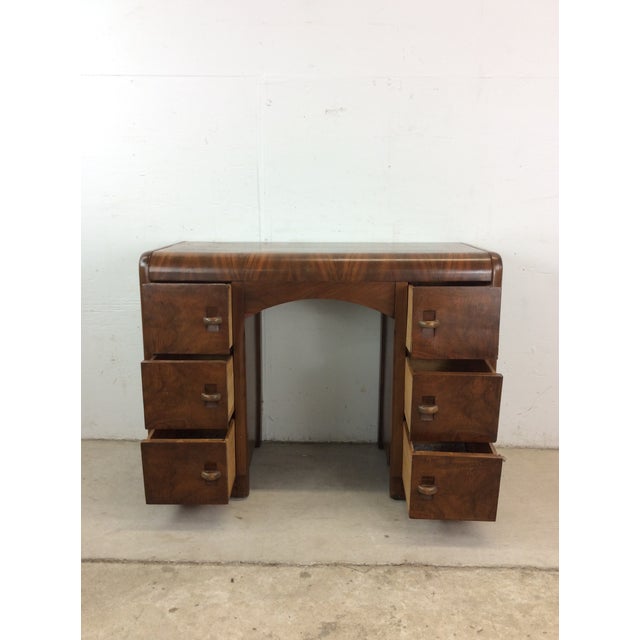 Wood Art Deco 7 Drawer Writing Desk With Waterfall Top For Sale - Image 7 of 12