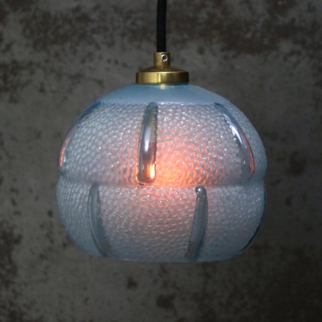 French blue coloured glass pendant lamp Brass glass holder 2 meter black cotton flex E14 Up to 250V (Europe/UK...