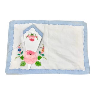 Vintage Floral Appliqué Placemats With Napkins-Set of 12 For Sale