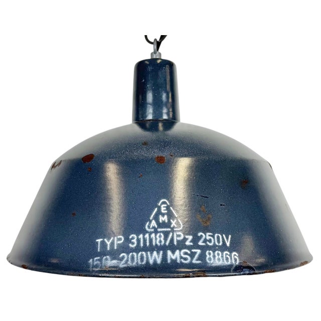 Industrial Dark Blue Enamel Pendant Lamp from Emax, 1960s For Sale - Image 17 of 17
