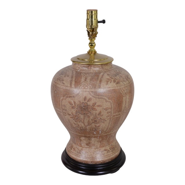 1980s British Style Hand-Painted Flower Pattern Porcelain Table Lamp For Sale