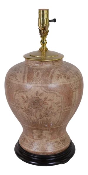 1980s British Style Hand-Painted Flower Pattern Porcelain Table Lamp