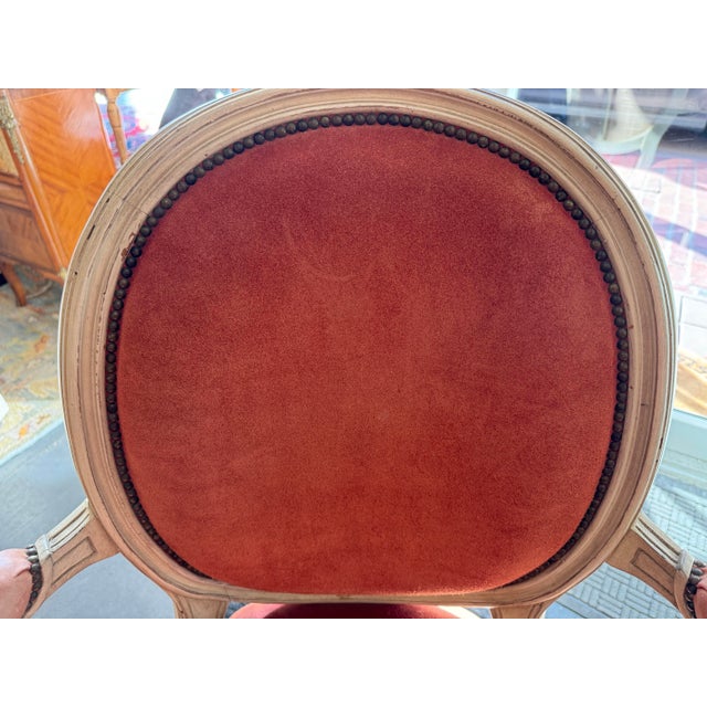 Mid 20th Century Vintage Louis XVI Style French Salmon Suede Chair For Sale - Image 5 of 8