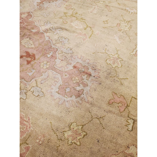 Antique Turkish Oushak Carpet, Handmade Oriental Rug, Gold, Coral, Green, Taupe For Sale - Image 13 of 18
