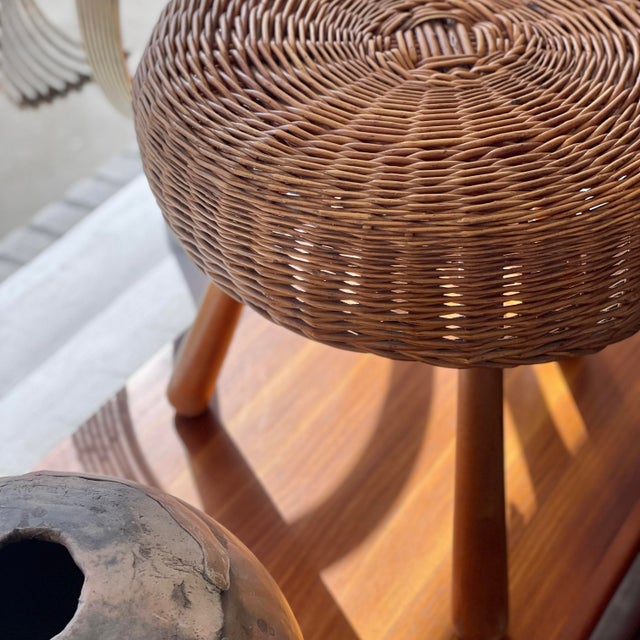 Tony Paul 1970s Large Tony Paul Attributed Wicker Stool For Sale - Image 4 of 10