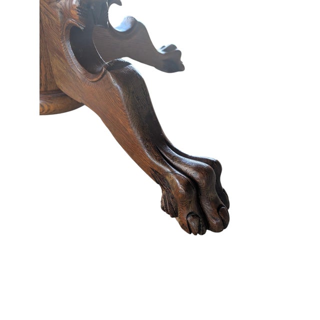 Antique Carved Oak Lion Head Pedestal Dining Table With 3 Leaves - 42" to 69" For Sale - Image 14 of 16