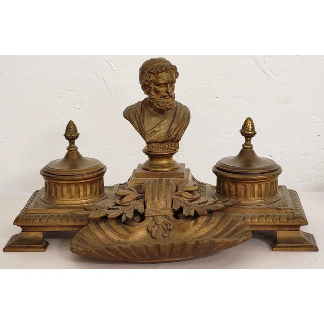 French 19th Century French Neo-Classical Style Gilt Bronze Desk Inkwell For Sale - Image 3 of 10