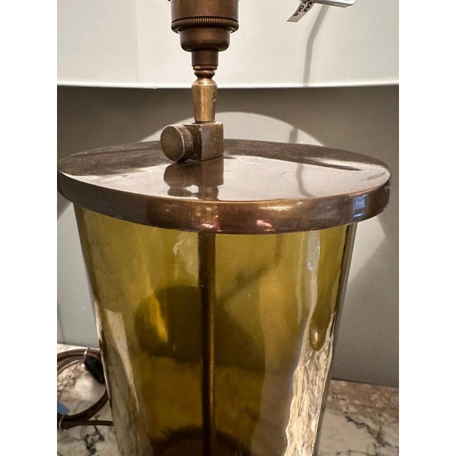 Brown Large Glass and Patinated Brass Table Lamps, 1980s, Set of 2 For Sale - Image 8 of 15