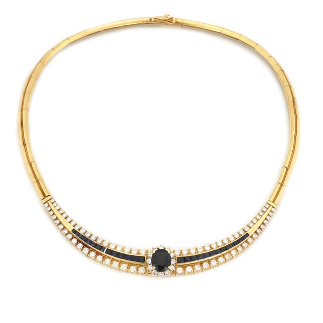 Contemporary Estate 7ct Diamond Sapphire 18k Yellow Gold Collar Necklace LIQUIDTION! For Sale - Image 3 of 5