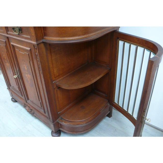 Sideboard Chiffonier with Mirror Top and Rounded Faceted Leaded Glass Doors, Germany, 1890s For Sale - Image 6 of 16