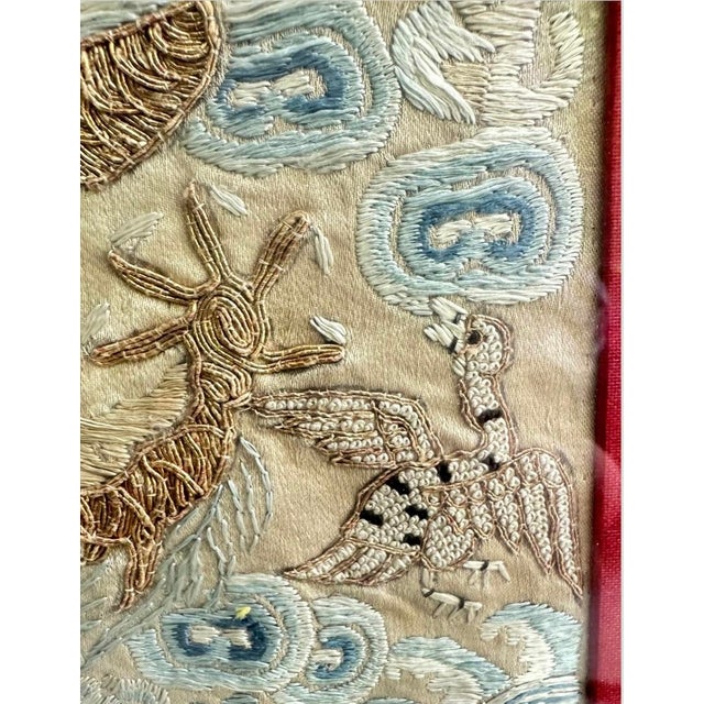 Antique 18th Century Chinese Silk Embroidery Dragon Tapestry Framed Qing Dynasty For Sale - Image 11 of 12