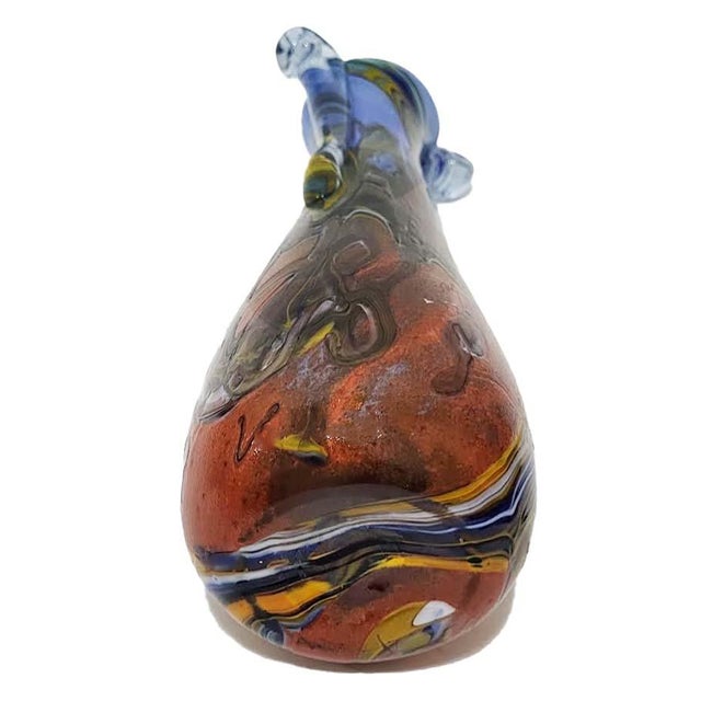 Glass Vintage Tim Lazer Signed Hand-Blown Art Glass Amphora Handle Vase For Sale - Image 7 of 10