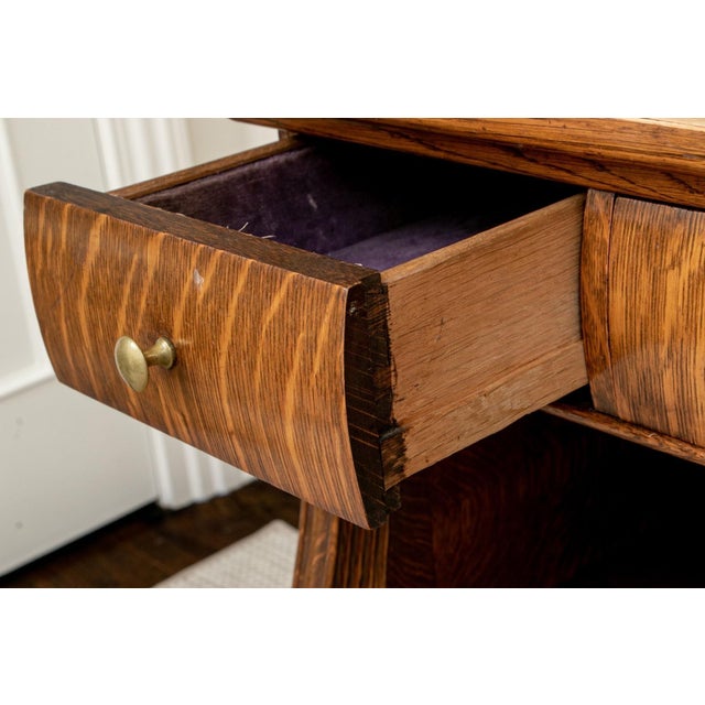 Antique Oak Dressing Table With Large Oval Vanity Mirror For Sale - Image 9 of 13