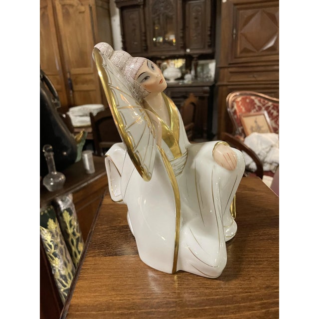 Limoges Porcelain Chinese Woman with Fan, 1930s For Sale - Image 9 of 11
