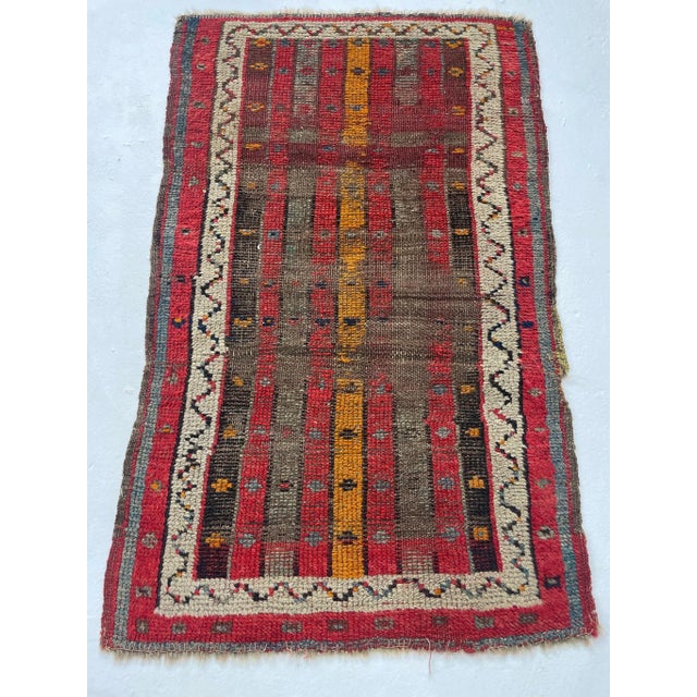 Red Early 20th Century Pure Wool Striped Caucasian Rug Mat 1.9 x 2.9 For Sale - Image 8 of 8