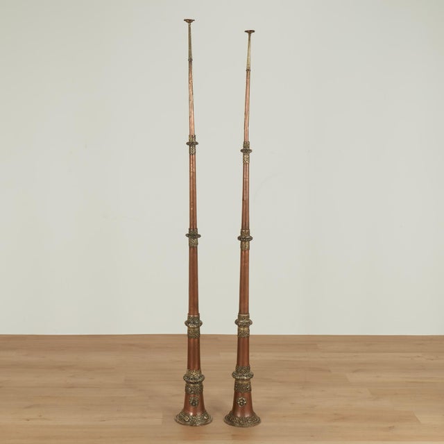 Pair of Antique Copper Tibetan Horns or Dungchen For Sale - Image 14 of 14