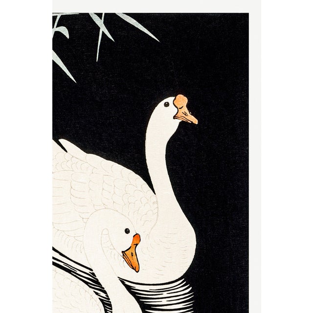 White Chinese Geese Swimming, Vintage Japanese Woodblock Print Reproduction, 40" X 60" For Sale - Image 4 of 11