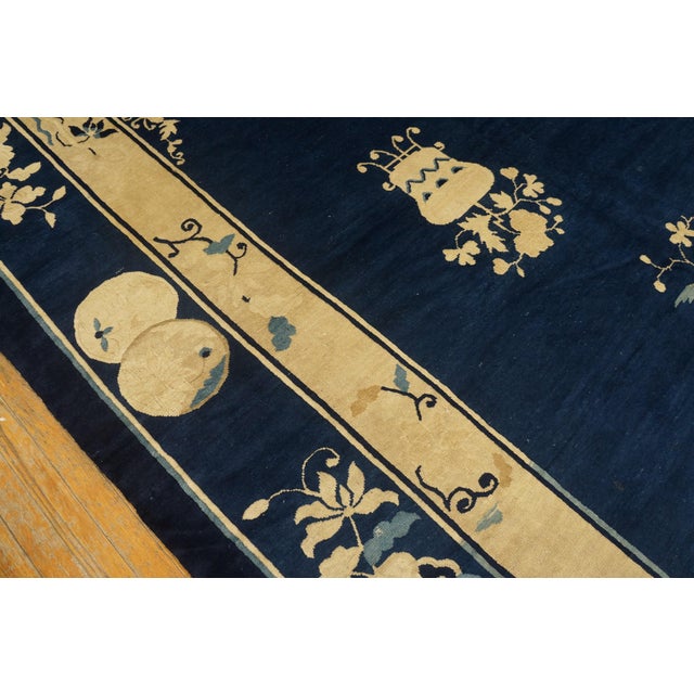 Stupendous Navy Background Color With Vases of Flowers in a Floral Design Antique Chinese Perking Rug For Sale In New York - Image 6 of 7