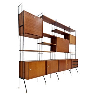 Freestanding String Shelf-System Unit Bookcase in Teak and Metal by Silverschild, 1950s For Sale