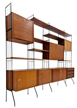 Freestanding String Shelf-System Unit Bookcase in Teak and Metal by Silverschild, 1950s
