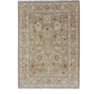 Vintage Mahal Rug in Muted Earthy Tones of Light Brown, Caramel, Light Green and Dark Brown Highlights For Sale