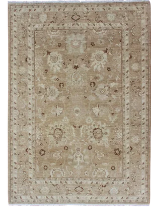 Vintage Mahal Rug in Muted Earthy Tones of Light Brown, Caramel, Light Green and Dark Brown Highlights