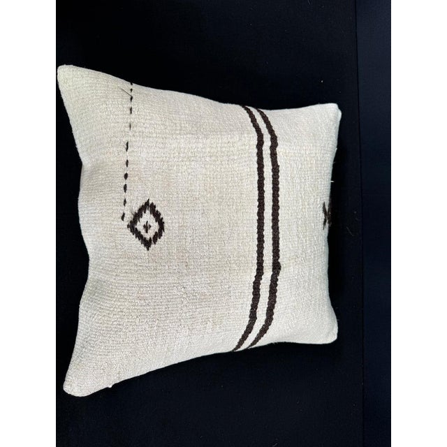 Turkish Hemp Pillow Cushion Natural Beige Black Cushion Cover 20"x20" For Sale - Image 4 of 4